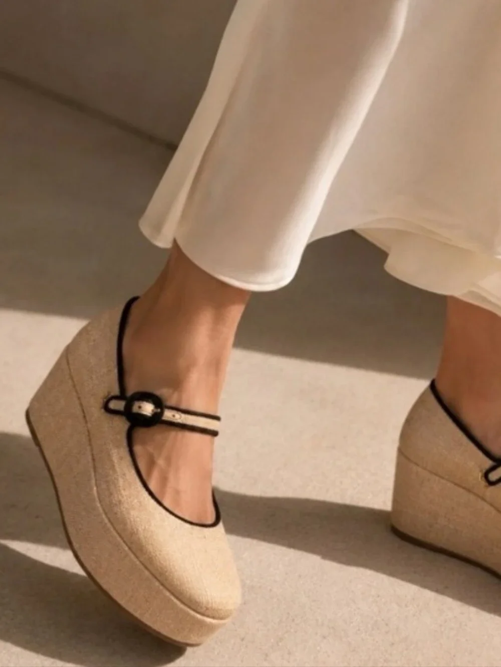 Anthropologie Larroudé Blair Flatform Maryjanes Platform Shoe Raffia Leather 7.5